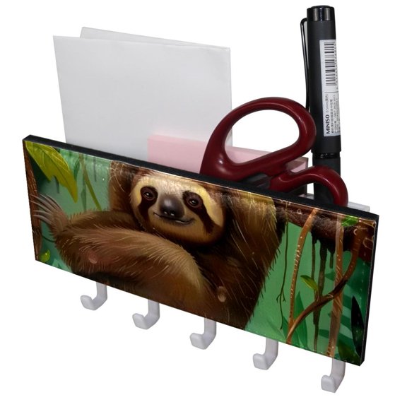 PhooArto Key Holder for Wall Decorative with 5 Key Hooks, Sloth Forest Tree Holders Wall Mount Organizer with Mail Key Rack, Self Adhesive