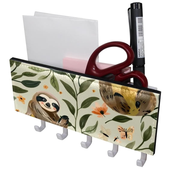 PhooArto Key Holder for Wall Decorative with 5 Key Hooks, Sloths Butterflies Pattern Holders Wall Mount Organizer with Mail Key Rack, Self Adhesive