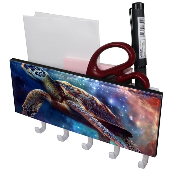PhooArto Key Holder for Wall Decorative with 5 Key Hooks, Space Galaxy Turtle Holders Wall Mount Organizer with Mail Key Rack, Self Adhesive