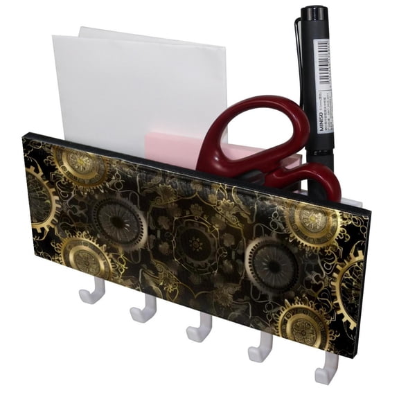 PhooArto Key Holder for Wall Decorative with 5 Key Hooks, Steampunk Style Holders Wall Mount Organizer with Mail Key Rack, Self Adhesive