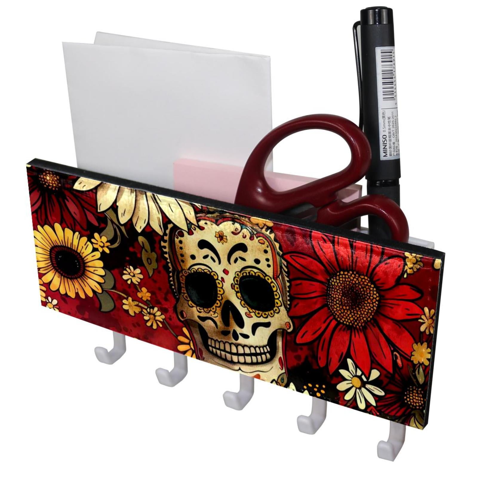 PhooArto Key Holder for Wall Decorative with 5 Key Hooks, Sugar Skull ...