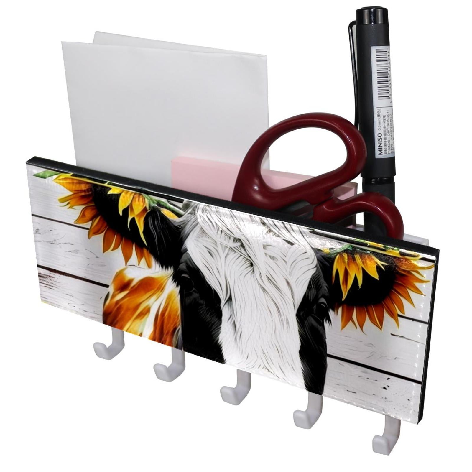 PhooArto Key Holder for Wall Decorative with 5 Key Hooks, Sunflower Cow ...