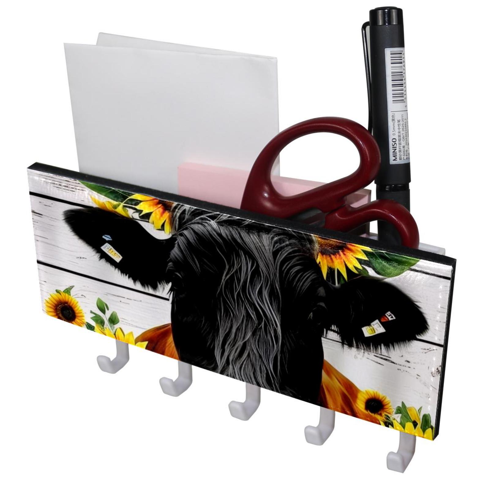 PhooArto Key Holder for Wall Decorative with 5 Key Hooks, Sunflower Cow ...