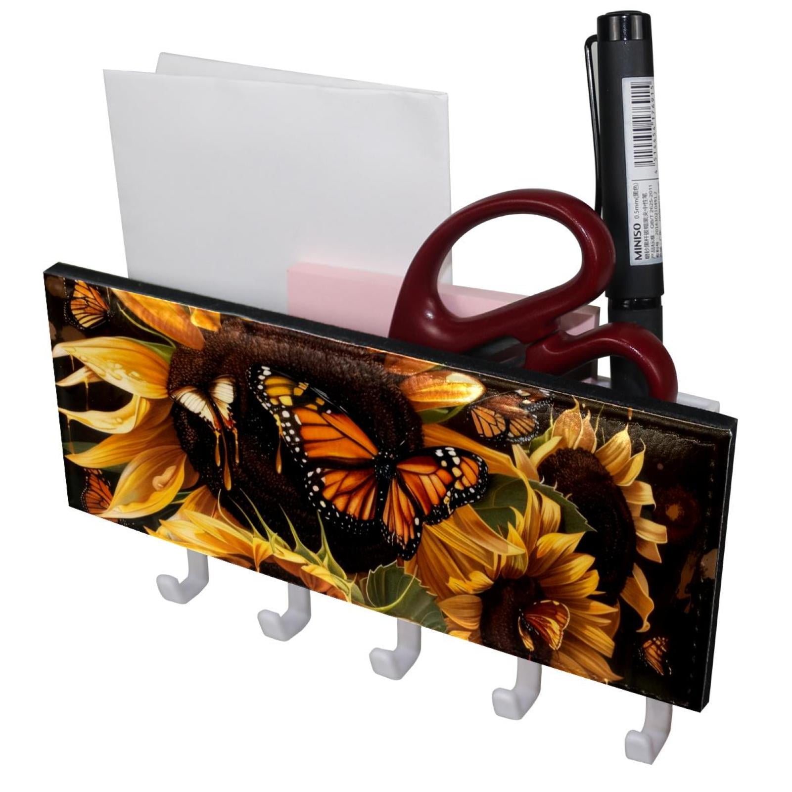 PhooArto Key Holder for Wall Decorative with 5 Key Hooks, Sunflower and ...