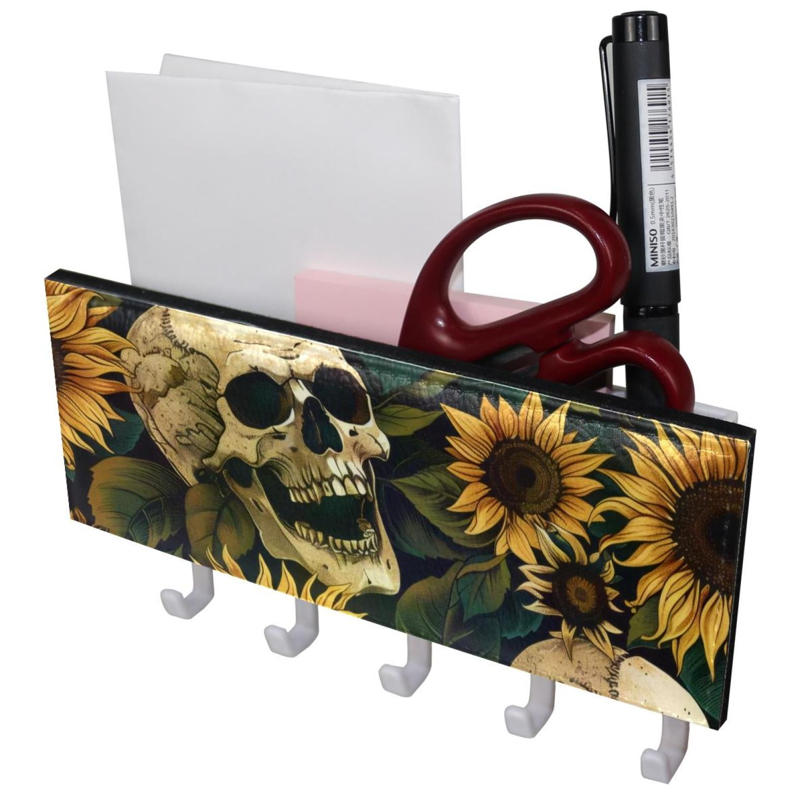PhooArto Key Holder for Wall Decorative with 5 Key Hooks, Sunflower and ...