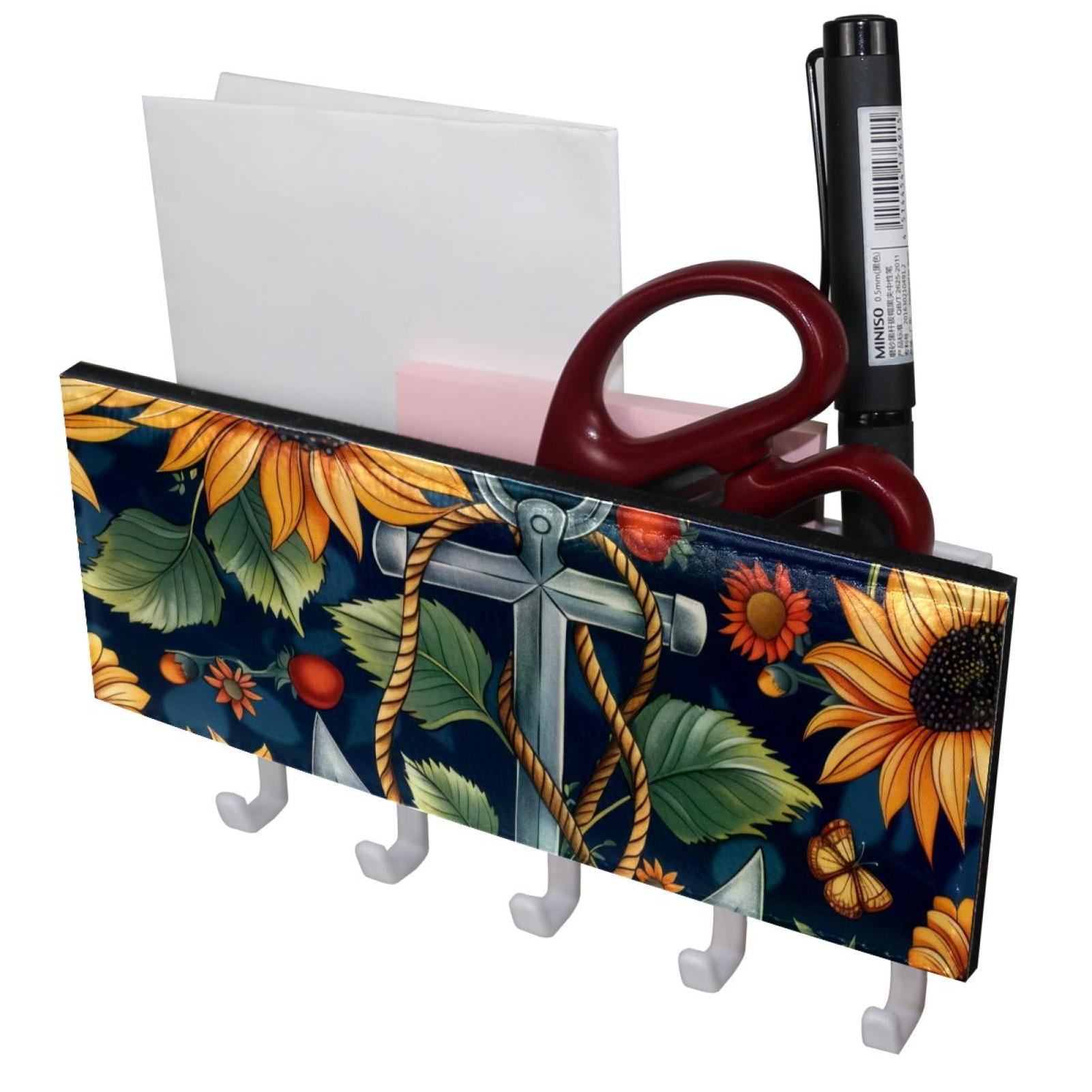 PhooArto Key Holder for Wall Decorative with 5 Key Hooks, Sunflowers ...