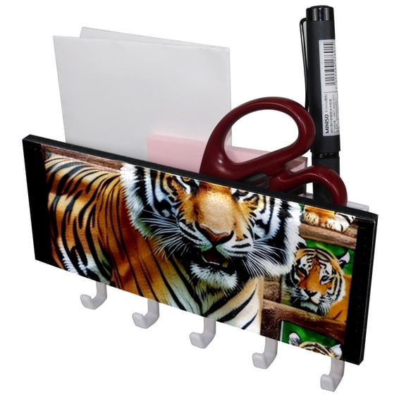 PhooArto Key Holder for Wall Decorative with 5 Key Hooks, Tigers Coming Out Holders Wall Mount Organizer with Mail Key Rack, Self Adhesive