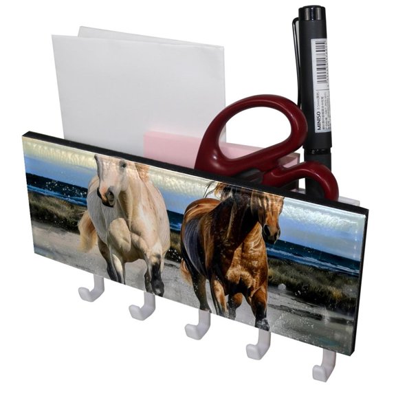 PhooArto Key Holder for Wall Decorative with 5 Key Hooks, Two Running Horses Holders Wall Mount Organizer with Mail Key Rack, Self Adhesive