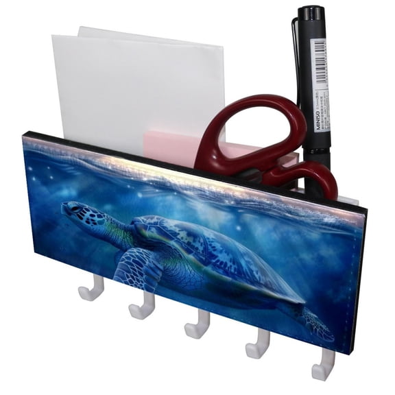 PhooArto Key Holder for Wall Decorative with 5 Key Hooks, Underwater Sea Turtle Holders Wall Mount Organizer with Mail Key Rack, Self Adhesive