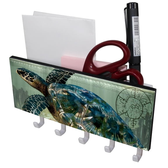 PhooArto Key Holder for Wall Decorative with 5 Key Hooks, Underwater Sea Turtle Holders Wall Mount Organizer with Mail Key Rack, Self Adhesive