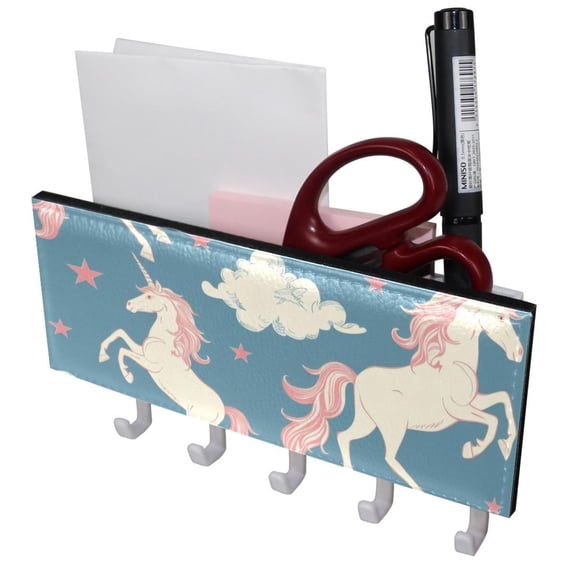 PhooArto Key Holder for Wall Decorative with 5 Key Hooks, Unicorns Cloud Pattern Holders Wall Mount Organizer with Mail Key Rack, Self Adhesive