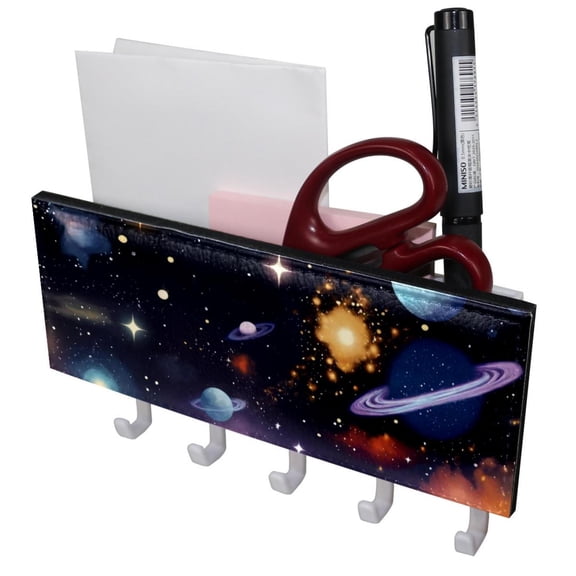 PhooArto Key Holder for Wall Decorative with 5 Key Hooks, Universe Space Cosmic Stars Holders Wall Mount Organizer with Mail Key Rack, Self Adhesive