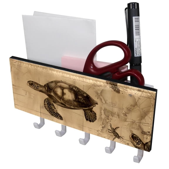 PhooArto Key Holder for Wall Decorative with 5 Key Hooks, Vintage Map Sea Turtle Holders Wall Mount Organizer with Mail Key Rack, Self Adhesive