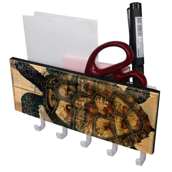 PhooArto Key Holder for Wall Decorative with 5 Key Hooks, Vintage Sea Turtle and Map Holders Wall Mount Organizer with Mail Key Rack, Self Adhesive