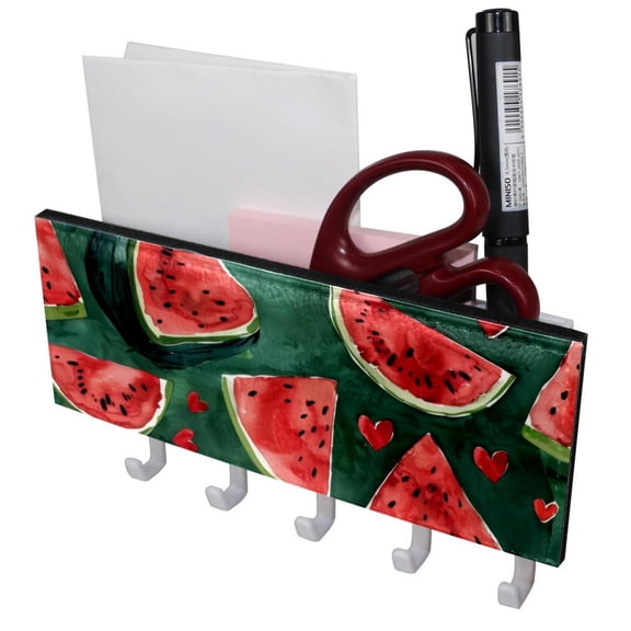 PhooArto Key Holder for Wall Decorative with 5 Key Hooks, Watermelons Love Pattern Holders Wall Mount Organizer with Mail Key Rack, Self Adhesive