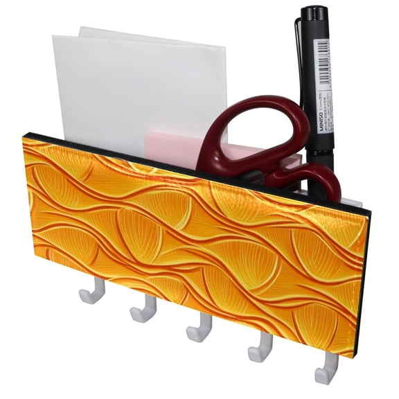 PhooArto Key Holder for Wall Decorative with 5 Key Hooks, Wave Orange Pattern Holders Wall Mount Organizer with Mail Key Rack, Self Adhesive