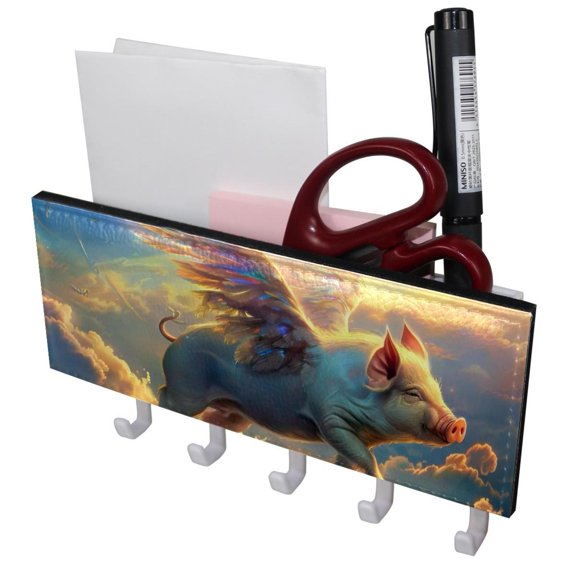 PhooArto Key Holder for Wall Decorative with 5 Key Hooks, Wing Pig Fliying Sky Holders Wall Mount Organizer with Mail Key Rack, Self Adhesive