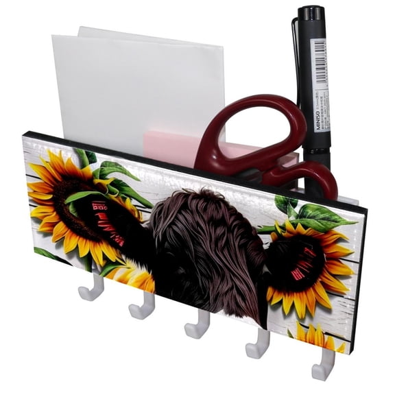 PhooArto Key Holder for Wall Decorative with 5 Key Hooks, Wooden Board Sunflower Cow Holders Wall Mount Organizer with Mail Key Rack, Self Adhesive