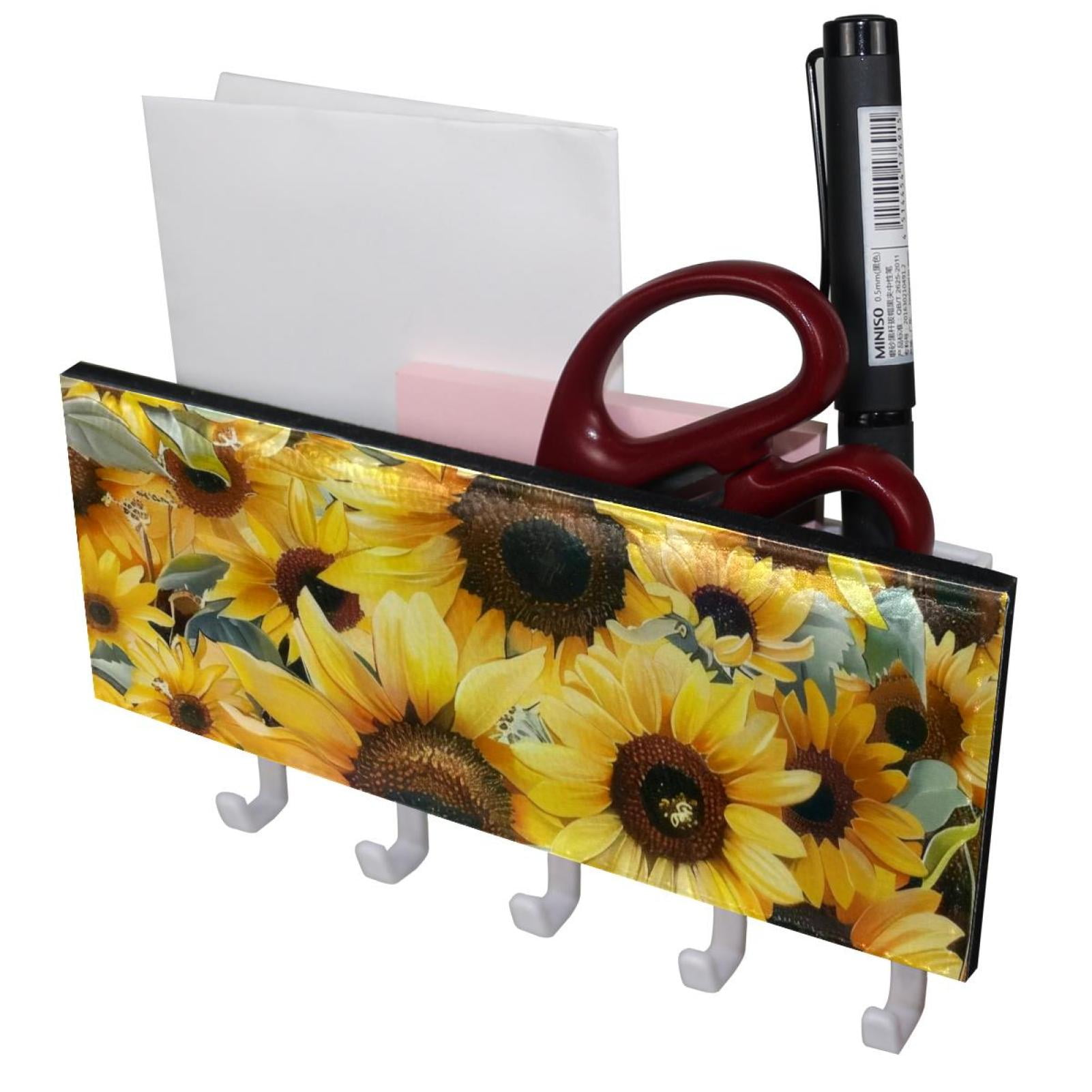PhooArto Key Holder for Wall Decorative with 5 Key Hooks, Yellow Floral ...