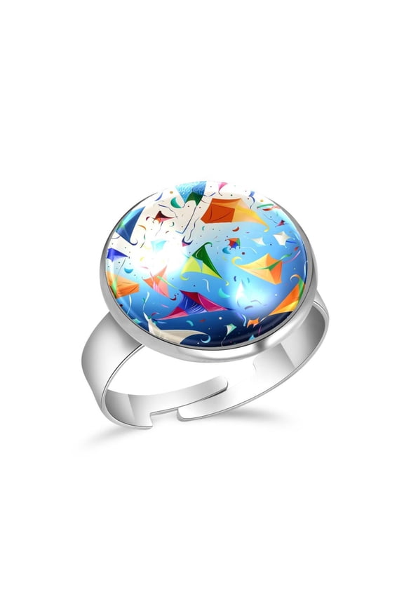 Kites Colorful Pattern Stainless Steel Rings for Women, Open Adjustable Ring Promise Ring Jewelry Gifts