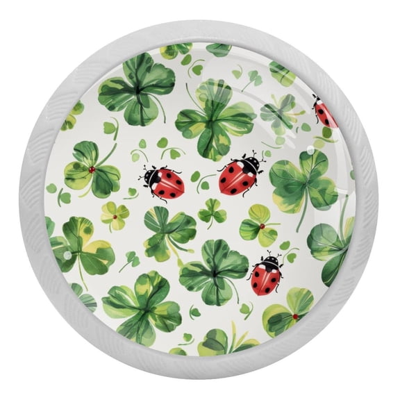 PhooArto Ladybug and Clover Leaves Pattern 4 PCS Crystal Glass Cabinet Knobs, Drawer Kitchen Cabinets Dresser Cupboard Wardrobe Pulls Handle - Glowing in the Dark