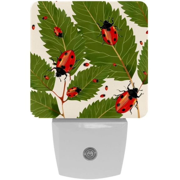 PhooArto Ladybug Leaves Pattern Plug in LED Night Light Auto Sensor Dusk to Dawn Decorative Night for Bedroom, Bathroom, Kitchen, Hallway, Stairs, Baby's Room, Energy Saving