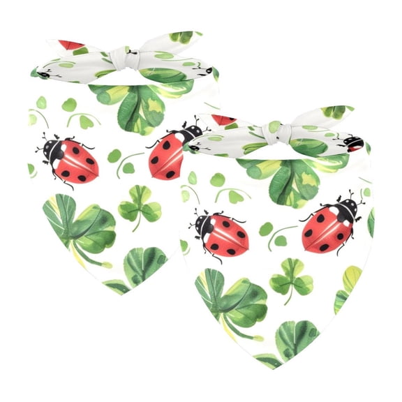 PhooArto Ladybug and Clover Leaves Pattern Dog Bandanas, 2 Pack Soft Washable Pet Scarf Triangle for Large Dogs Puppies and Cats