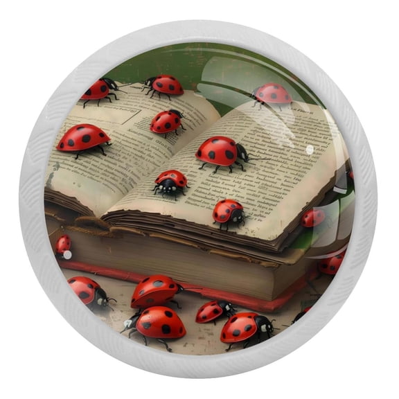 PhooArto Ladybugs Antique Book 4 PCS Crystal Glass Cabinet Knobs, Drawer Kitchen Cabinets Dresser Cupboard Wardrobe Pulls Handle - Glowing in the Dark
