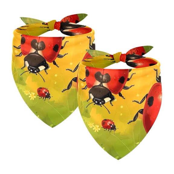 PhooArto Ladybugs Green Leaf Dog Bandanas, 2 Pack Soft Washable Pet Scarf Triangle for Large Dogs Puppies and Cats