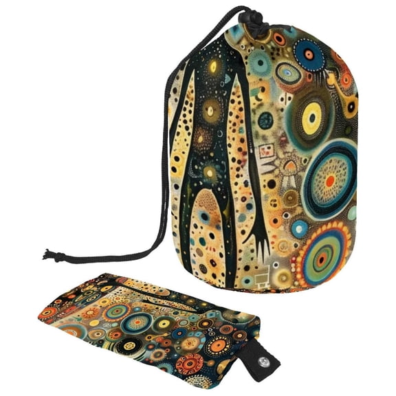 PhooArto Large Barrel Drawstring Makeup Bag, Alien Circular Flowers Travel Cosmetic Bag Portable Make Up Organizer Bag