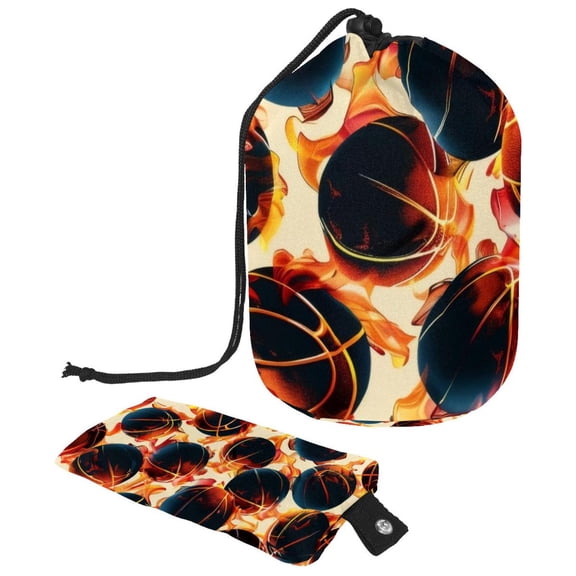 PhooArto Large Barrel Drawstring Makeup Bag, Basketball and Fire Pattern Travel Cosmetic Bag Portable Make Up Organizer Bag