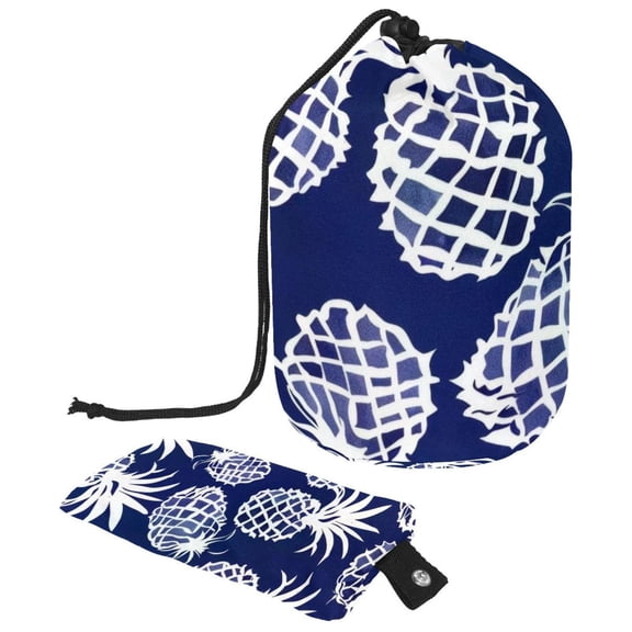 PhooArto Large Barrel Drawstring Makeup Bag, Blue Pineapple Pattern Travel Cosmetic Bag Portable Make Up Organizer Bag