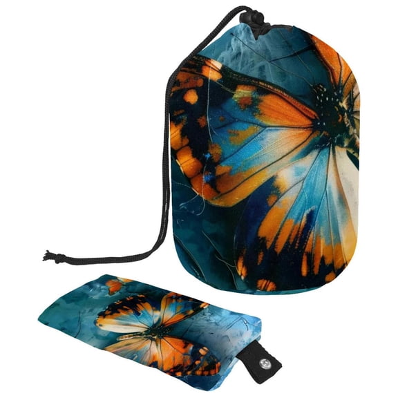 PhooArto Large Barrel Drawstring Makeup Bag, Butterfly Blue Background Travel Cosmetic Bag Portable Make Up Organizer Bag