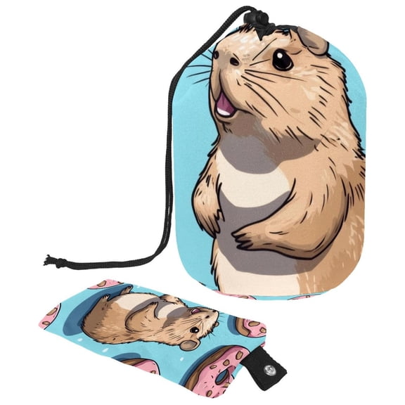 PhooArto Large Barrel Drawstring Makeup Bag, Capybaras Donuts Patterns Travel Cosmetic Bag Portable Make Up Organizer Bag