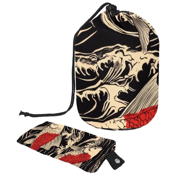 PhooArto Large Barrel Drawstring Makeup Bag, Carp Wave Pattern Travel Cosmetic Bag Portable Make Up Organizer Bag