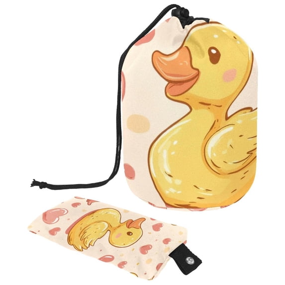 PhooArto Large Barrel Drawstring Makeup Bag, Cartoon Duck Love Hearts Pattern Travel Cosmetic Bag Portable Make Up Organizer Bag