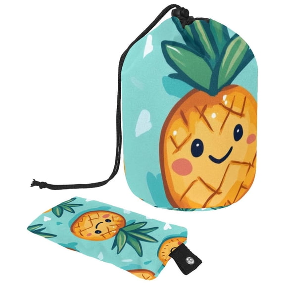 PhooArto Large Barrel Drawstring Makeup Bag, Cartoon Pineapple Pattern Travel Cosmetic Bag Portable Make Up Organizer Bag