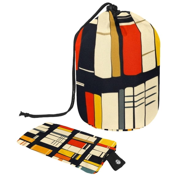 PhooArto Large Barrel Drawstring Makeup Bag, Colorful Bookshelf Pattern Travel Cosmetic Bag Portable Make Up Organizer Bag