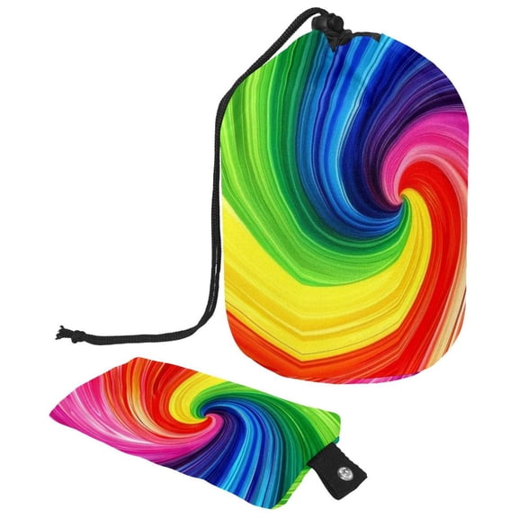 PhooArto Large Barrel Drawstring Makeup Bag, Colorful Rainbow Swirl Travel Cosmetic Bag Portable Make Up Organizer Bag