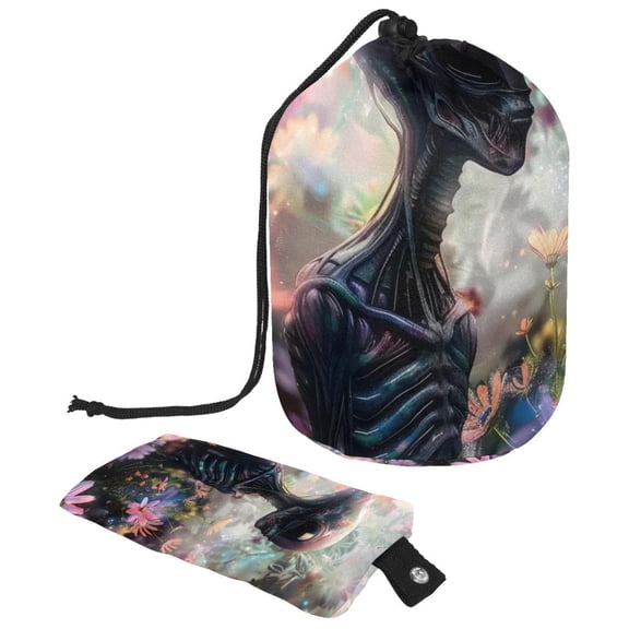 PhooArto Large Barrel Drawstring Makeup Bag, Cool Alien Color Floral Travel Cosmetic Bag Portable Make Up Organizer Bag