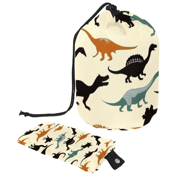 PhooArto Large Barrel Drawstring Makeup Bag, Cute Dinosaur Silhouettes Pattern Travel Cosmetic Bag Portable Make Up Organizer Bag