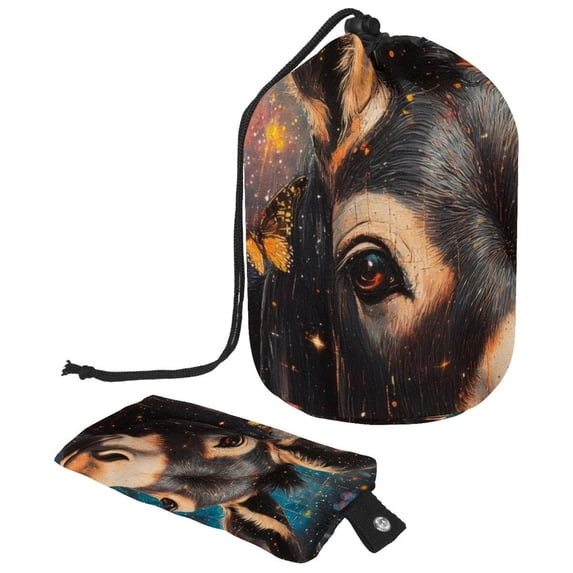 PhooArto Large Barrel Drawstring Makeup Bag, Donkey Butterflies Galaxy Travel Cosmetic Bag Portable Make Up Organizer Bag