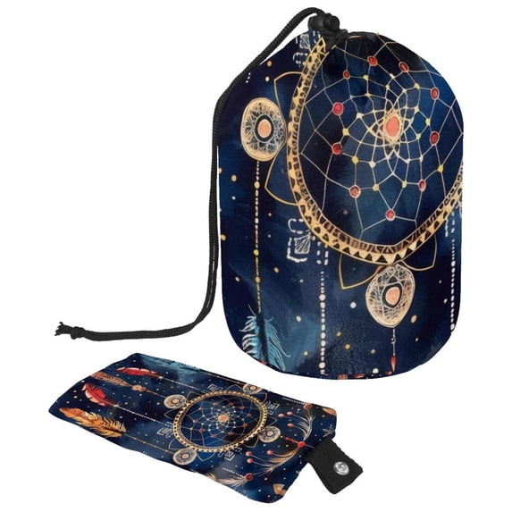 PhooArto Large Barrel Drawstring Makeup Bag, Dreamcatcher Feather Pattern Travel Cosmetic Bag Portable Make Up Organizer Bag