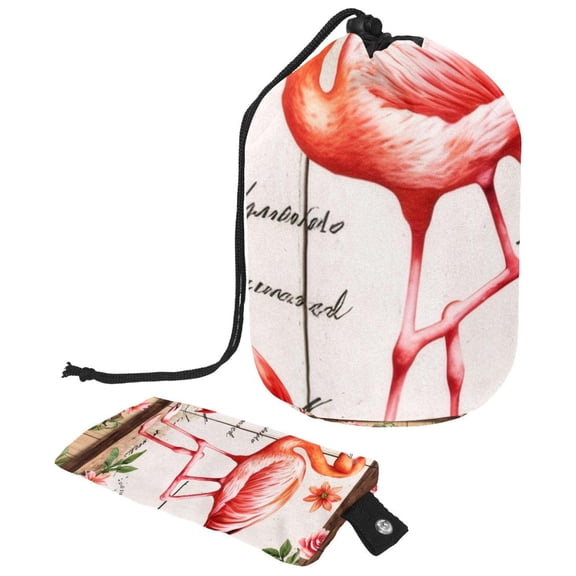 PhooArto Large Barrel Drawstring Makeup Bag, Flamingo Rose Flowers Travel Cosmetic Bag Portable Make Up Organizer Bag