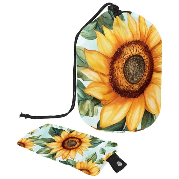 PhooArto Large Barrel Drawstring Makeup Bag, Floral Sunflowers Pattern Travel Cosmetic Bag Portable Make Up Organizer Bag