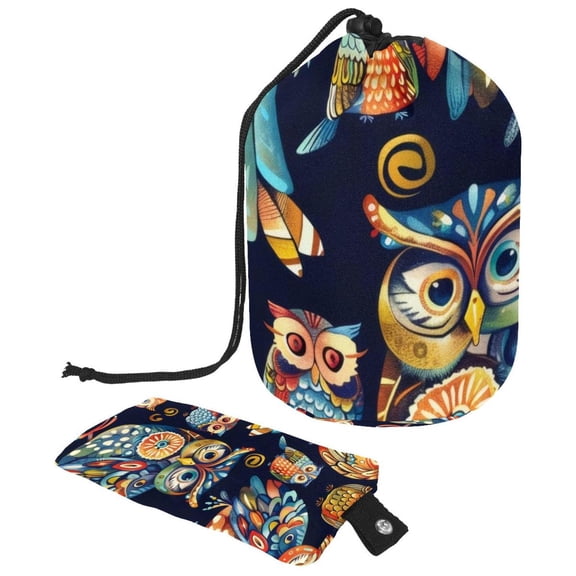 PhooArto Large Barrel Drawstring Makeup Bag, Funny Owls Pattern Travel Cosmetic Bag Portable Make Up Organizer Bag