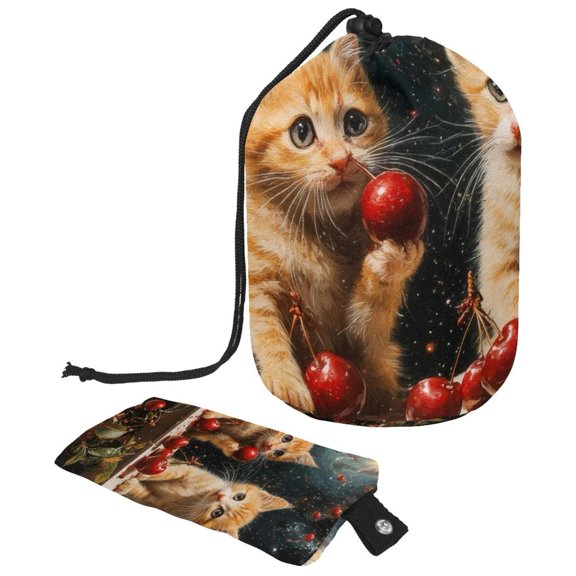 PhooArto Large Barrel Drawstring Makeup Bag, Galaxy Cute Kittens Cherries Travel Cosmetic Bag Portable Make Up Organizer Bag