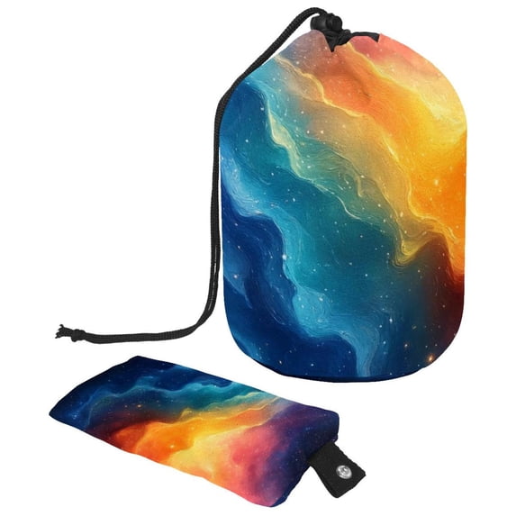 PhooArto Large Barrel Drawstring Makeup Bag, Galaxy Galaxy Wave Travel Cosmetic Bag Portable Make Up Organizer Bag