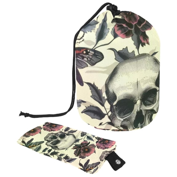 PhooArto Large Barrel Drawstring Makeup Bag, Hawk Moth Flower Skull Patterns Travel Cosmetic Bag Portable Make Up Organizer Bag