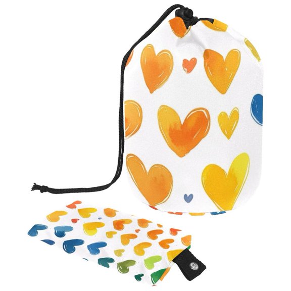 PhooArto Large Barrel Drawstring Makeup Bag, Heart Rainbow Pattern Travel Cosmetic Bag Portable Make Up Organizer Bag